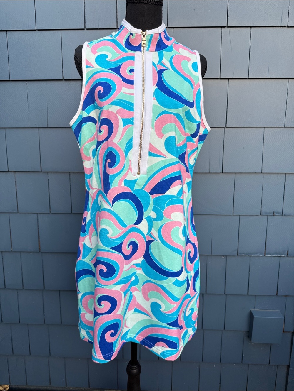 Boston Proper Sleeveless Dress 60’s style print large cotton stretch
